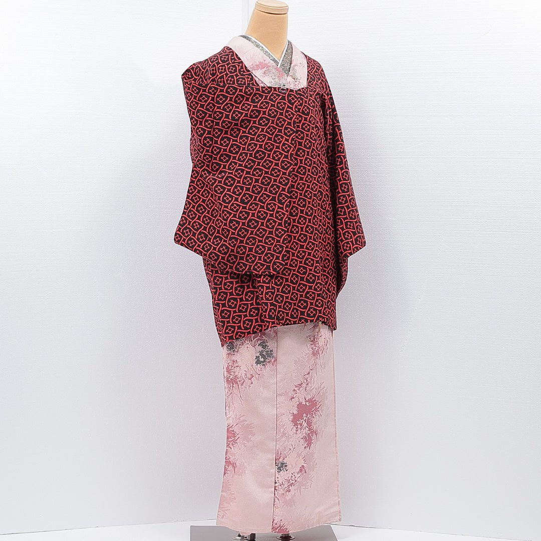 道行コート 袷 身丈85cm 裄丈63cm 正絹 Sランク カジュアル Sサイズ ポケットあり 創作柄 黒系 RP 1237-15317