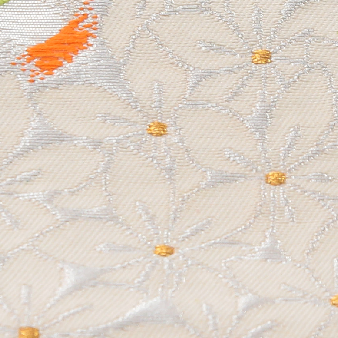 アンティーク 袋帯 帯丈416cm 六通 Aランク 正絹 唐織 古典柄 クリーム系 1223-02320