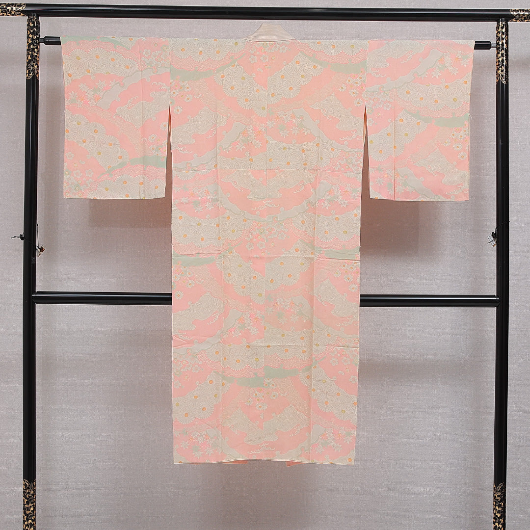 長襦袢 無双袖 身丈128cm 裄丈61cm 正絹 Cランク Lサイズ 雪輪 ピンク系 LP 1239-16636