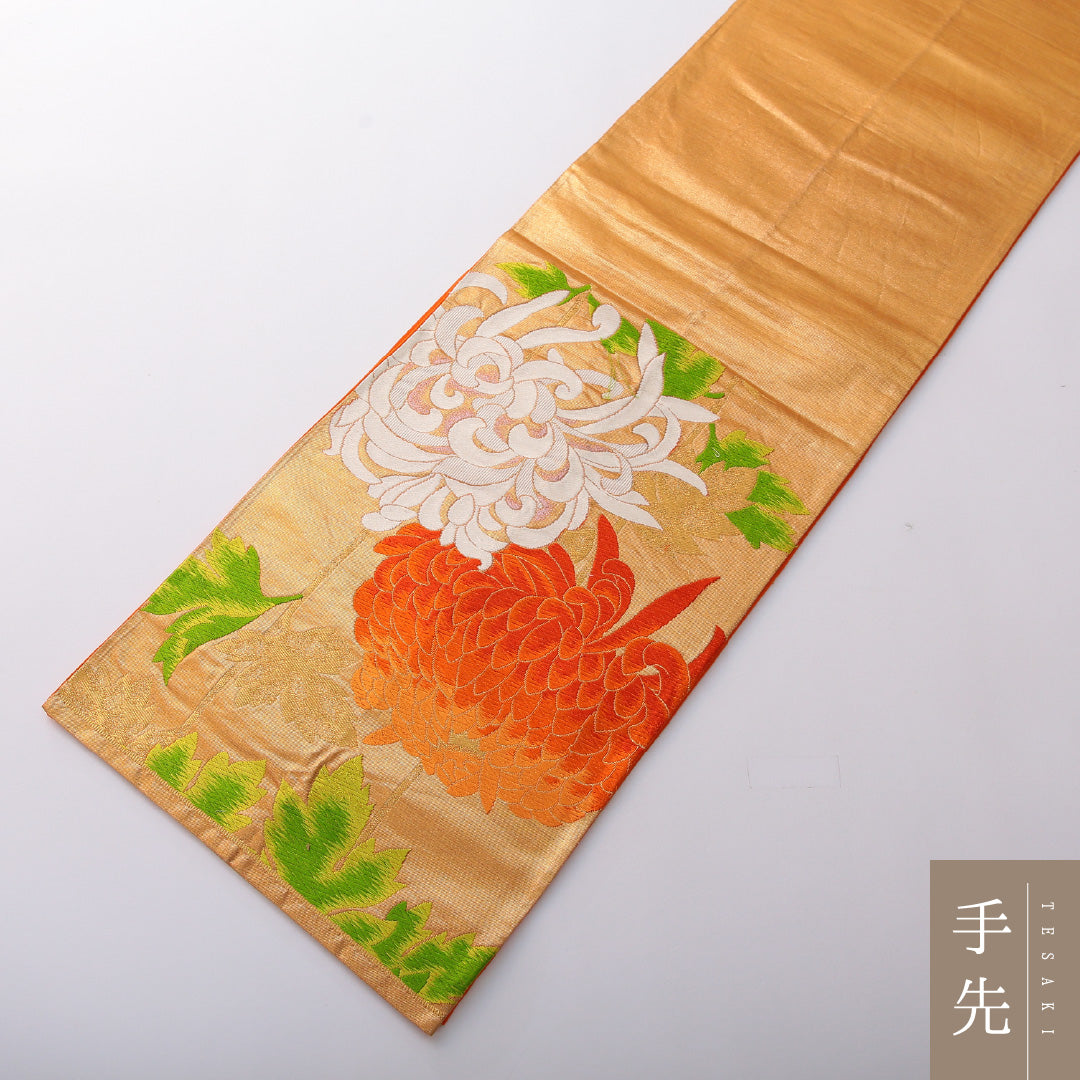 袋帯 帯丈426cm 正絹 六通 フォーマル 古典柄 乱菊 金系 1243-02014