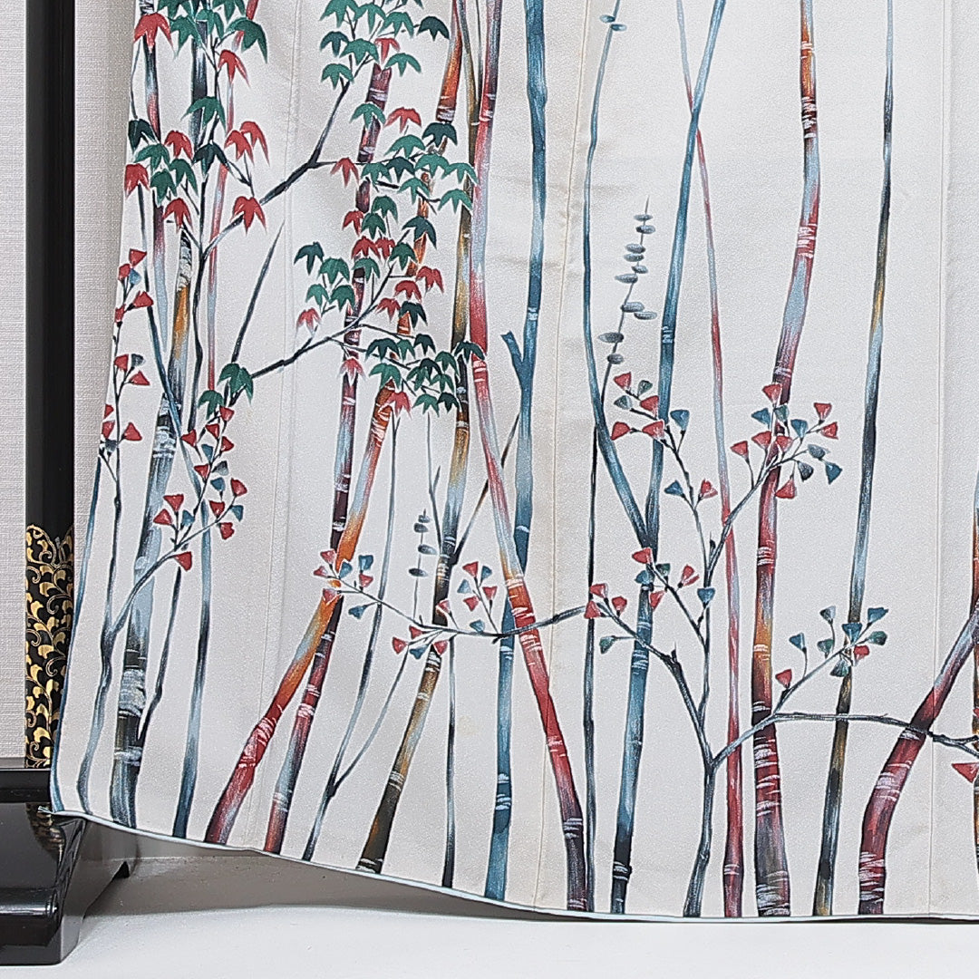 小紋 袷 身丈166cm 裄丈64cm 正絹 Cランク XLサイズ 広衿 インフォーマル 植物柄 ベージュ系 1215-15645