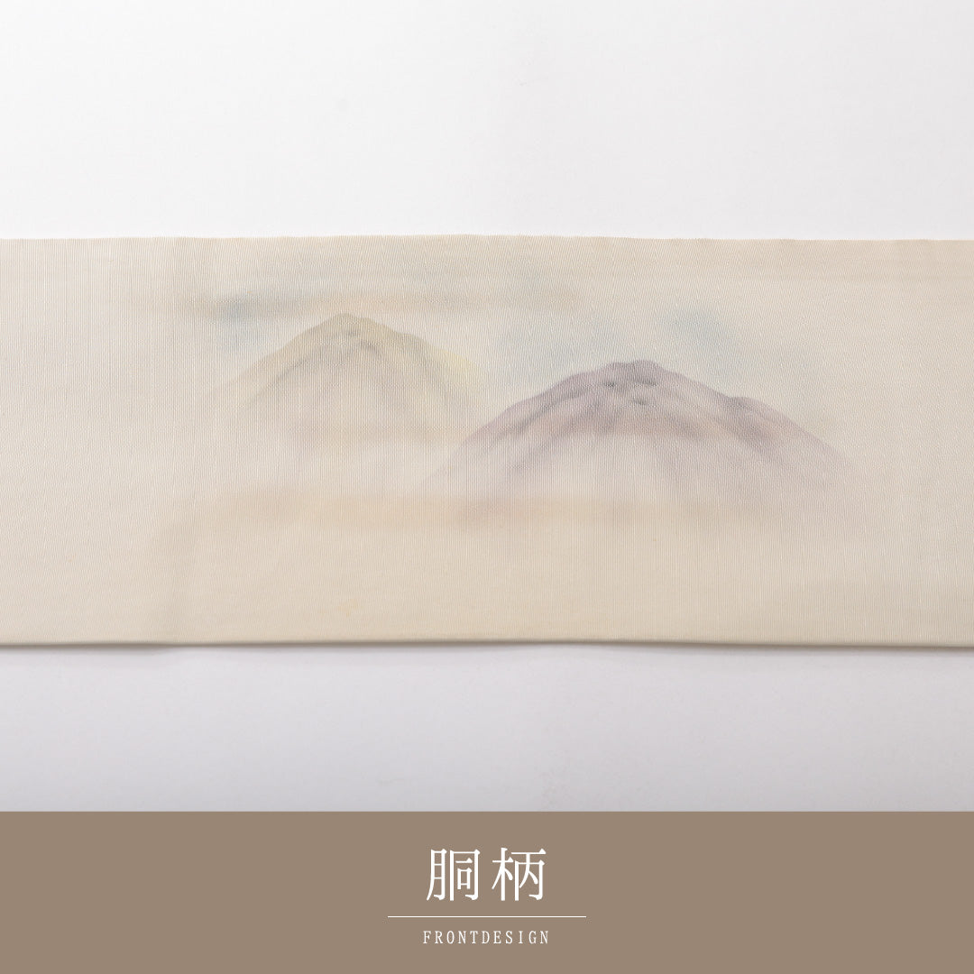 九寸名古屋帯 Bランク 帯丈359cm 正絹 ポイント柄 名古屋仕立て 染め インフォーマル 塩瀬 山水 クリーム系 RP 1245-03778
