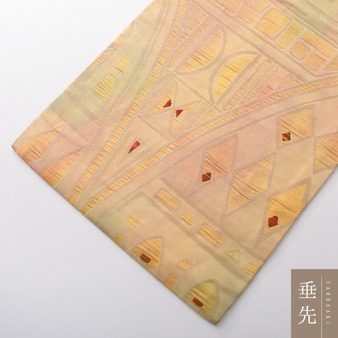 九寸名古屋帯 Sランク 帯丈354cm 正絹 全通 名古屋仕立て 織り カジュアル 創作柄 黄系 LP 1245-03762