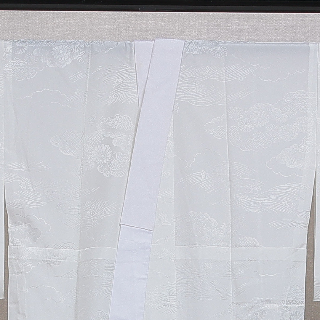 長襦袢 無双袖 身丈138cm 裄丈67cm 正絹 Aランク 2XLサイズ 雲取り 白系 RP 1239-16625