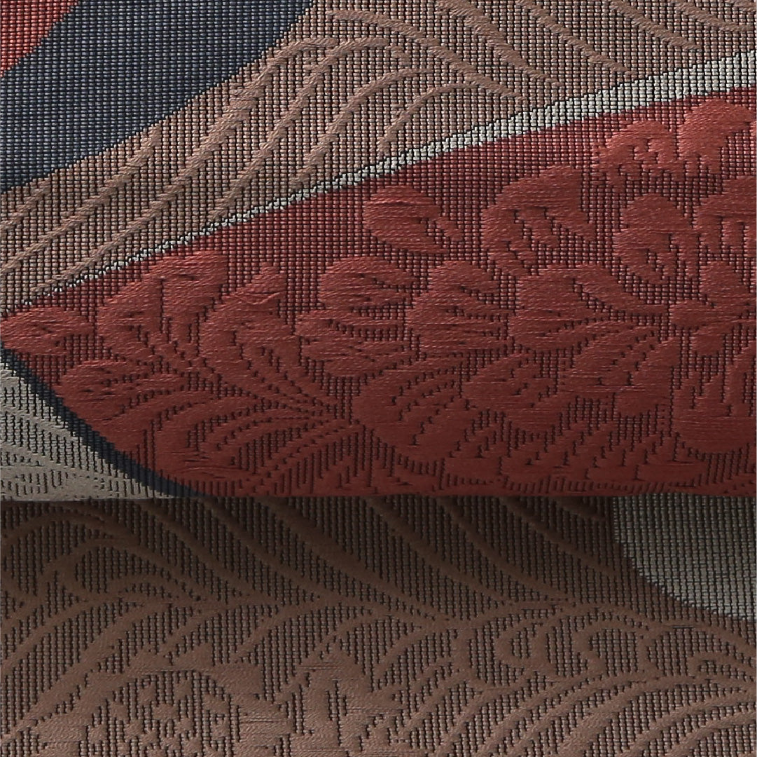 八寸名古屋帯 帯丈340cm セミフォーマル 松葉仕立て 六通 Cランク 正絹 流水 菊 金系 黒系 1224-03657