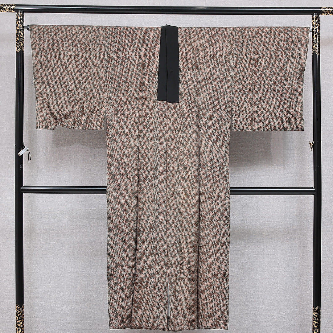 長襦袢 男性用 無双袖 身丈144cm 裄丈70cm 正絹 Bランク Lサイズ 紗綾型 茶系 RP 1241-16712