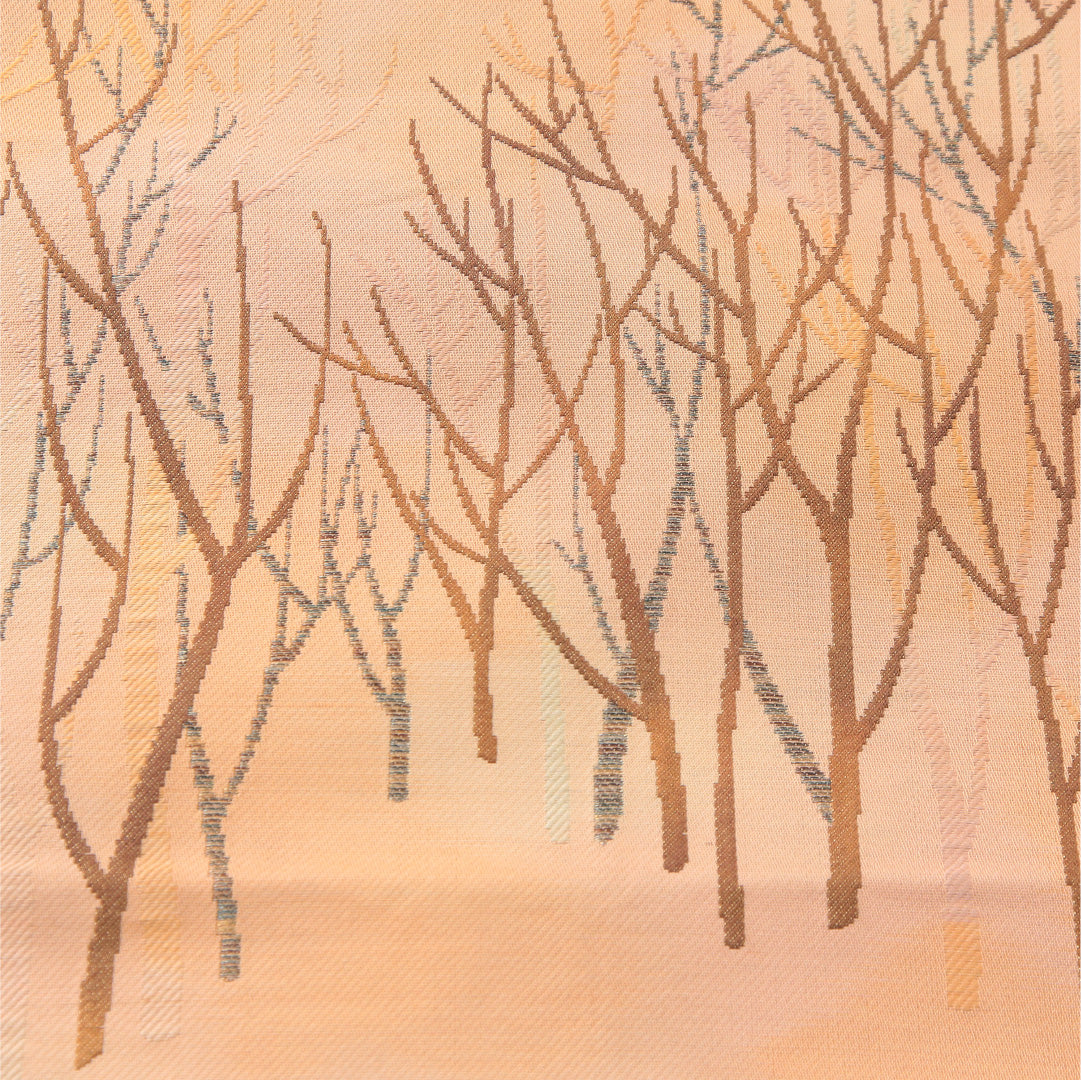 八寸名古屋帯 帯丈356cm カジュアル 開き仕立て 六通 Cランク 正絹 木立 ベージュ系 1224-04057