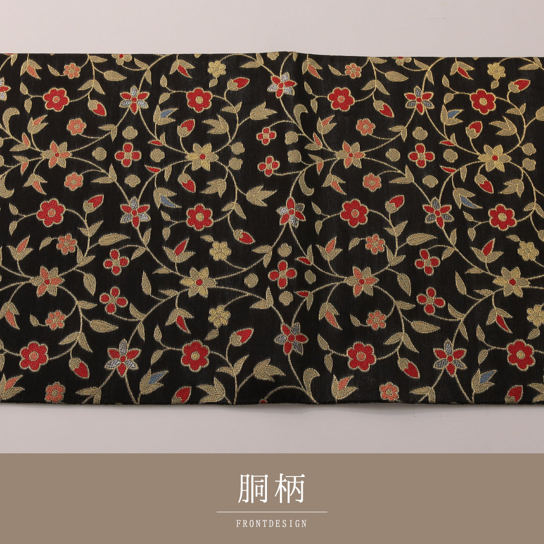 袋帯 帯丈440cm フォーマル 六通 Sランク 正絹 唐草 黒系 金系 1223-01897