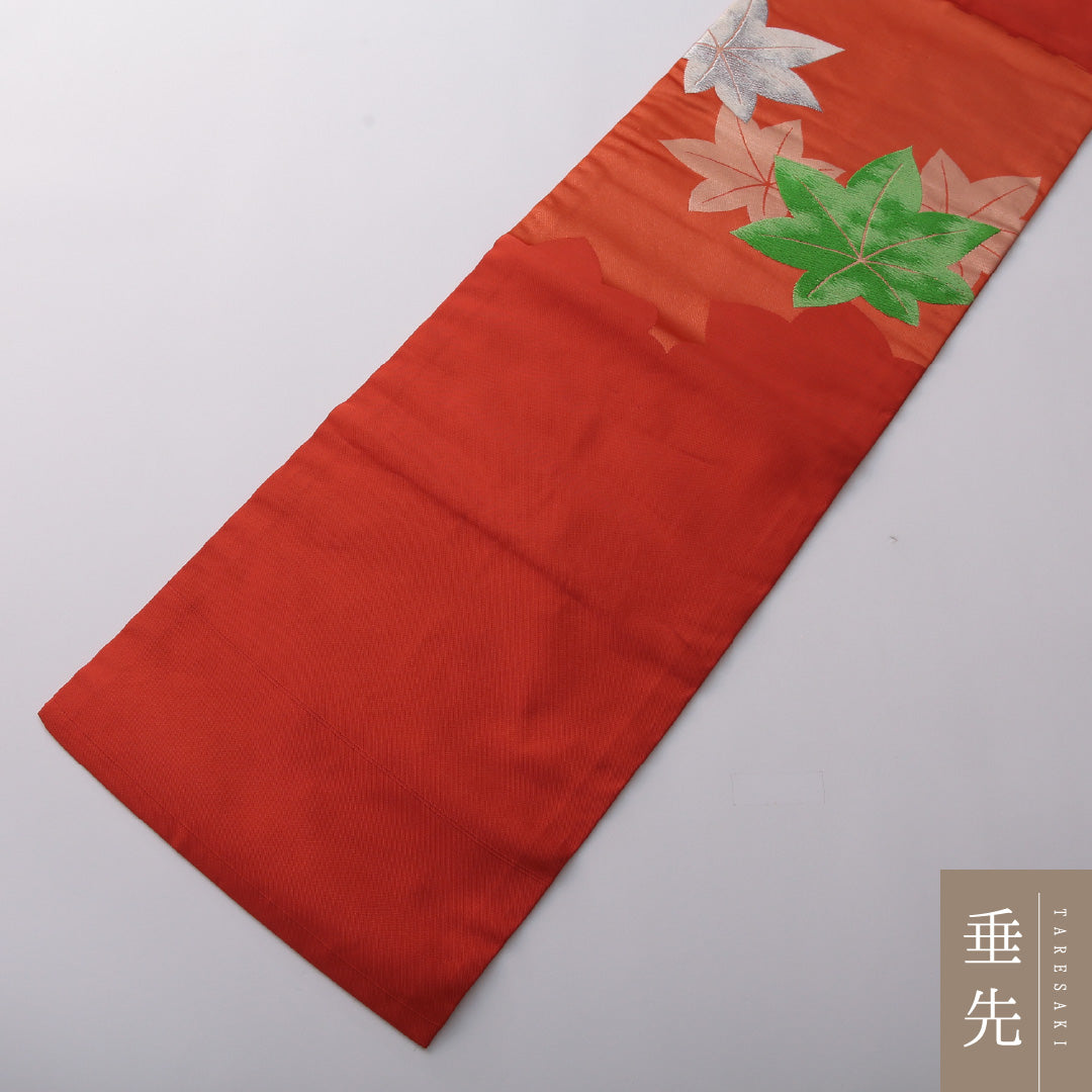 九寸名古屋帯 Sランク 帯丈348cm 正絹 ポイント柄 名古屋仕立て 織り インフォーマル 紅葉 朱系 GP 1245-03347