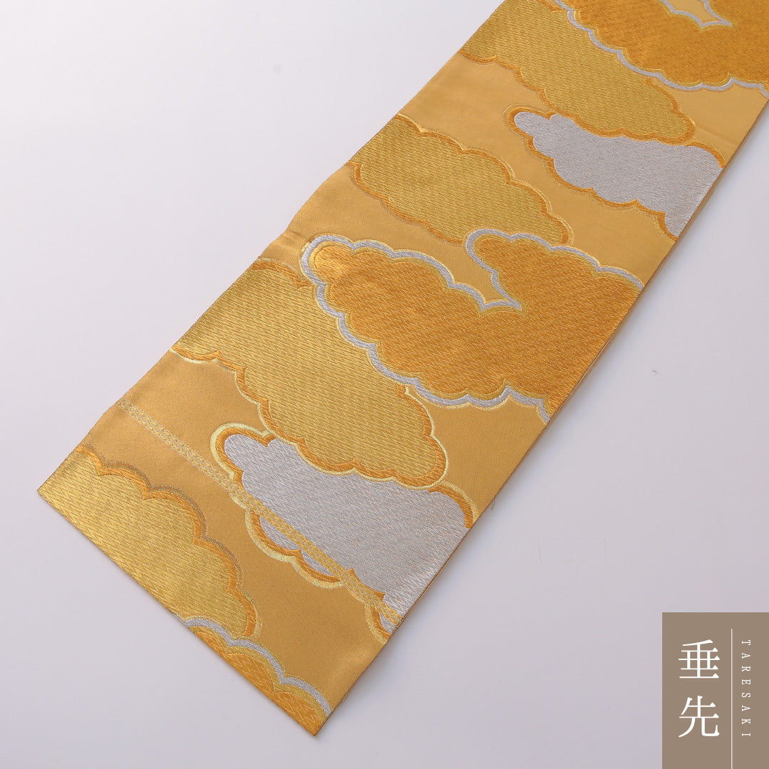 袋帯 帯丈420cm 正絹 全通 フォーマル 雲 吉祥文様 金系 銀系 1243-01926