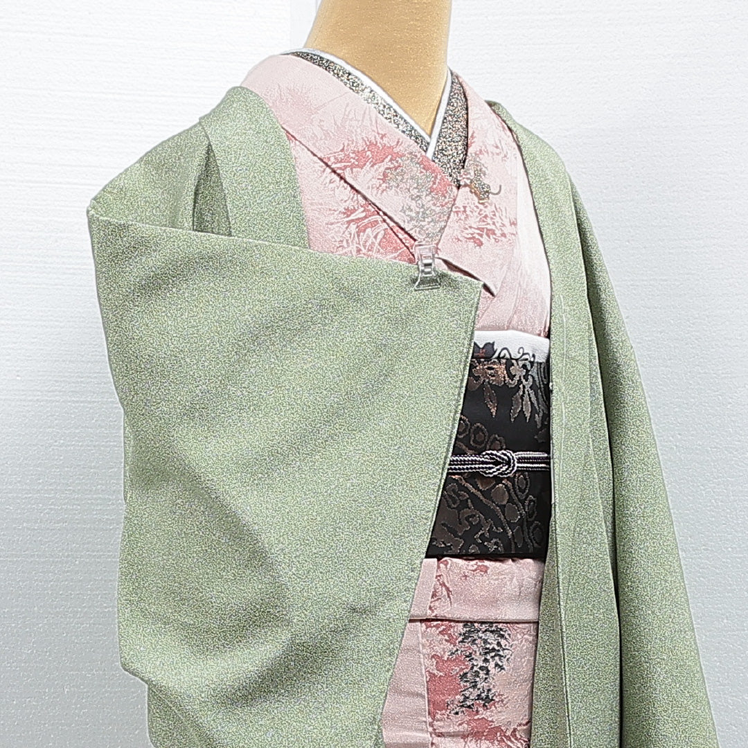 羽織 袷 身丈77cm 裄丈62cm 正絹 Sランク カジュアル Sサイズ 緑系 RP 1232-16173