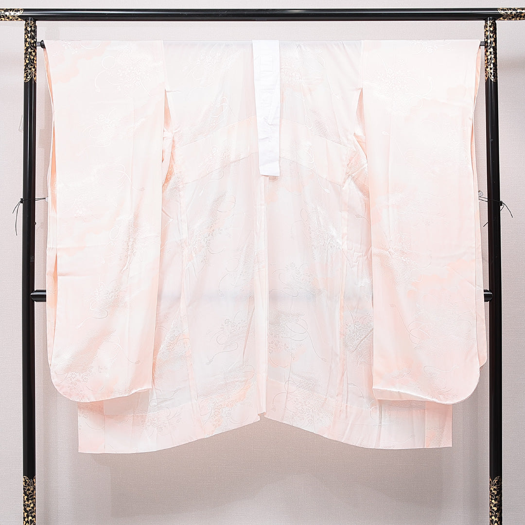 振袖用 長襦袢 無双袖 身丈130cm 裄丈61cm 正絹 Sランク Lサイズ 菊 ピンク系 RP 1240-15382