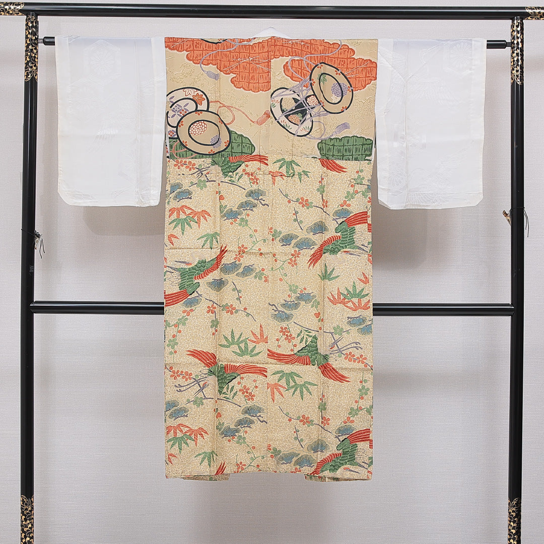 長襦袢 無双袖 身丈127cm 裄丈62cm 正絹 Cランク Mサイズ 鼓 ベージュ系 1229-16714