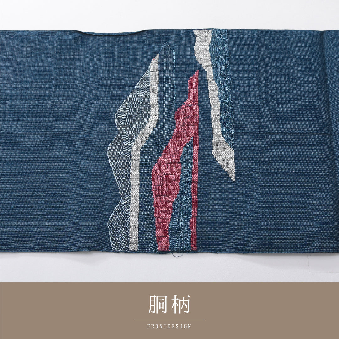 八寸名古屋帯 帯丈348cm カジュアル 松葉仕立て ポイント柄 Aランク 正絹 ふくれ織 山 青系 1224-03903