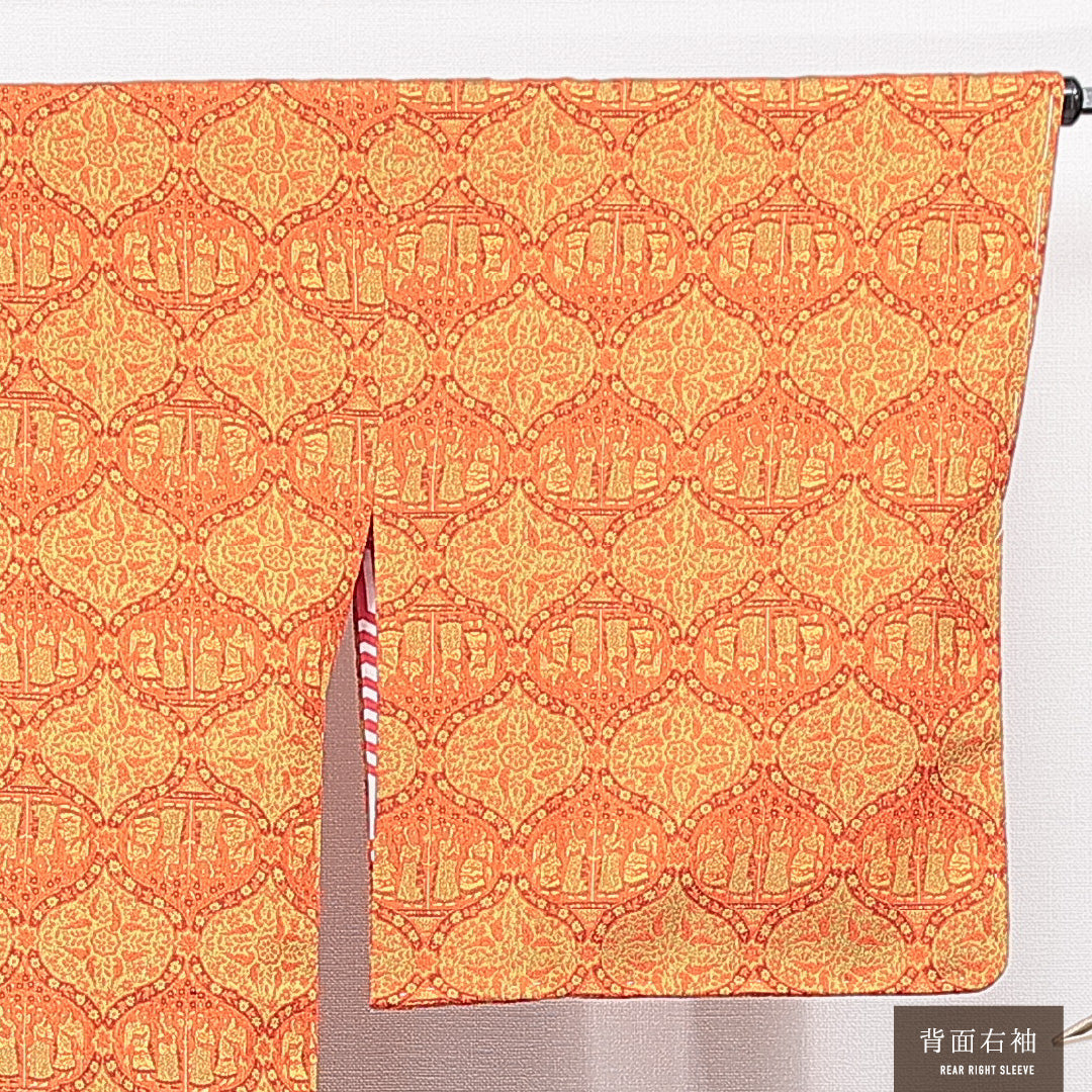 道行コート 袷 身丈88cm 裄丈32cm 正絹 Sランク Sサイズ フォーマル ポケットあり 創作柄 緑系 朱系 1263-15127