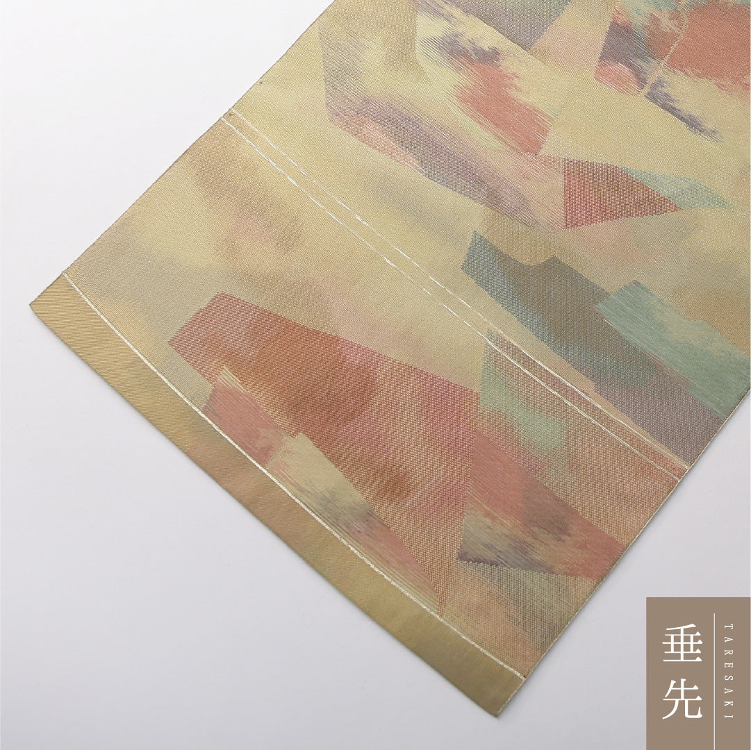 八寸名古屋帯 帯丈368cm カジュアル 松葉仕立て 全通 Sランク 正絹 抽象柄 多色系 1224-03828