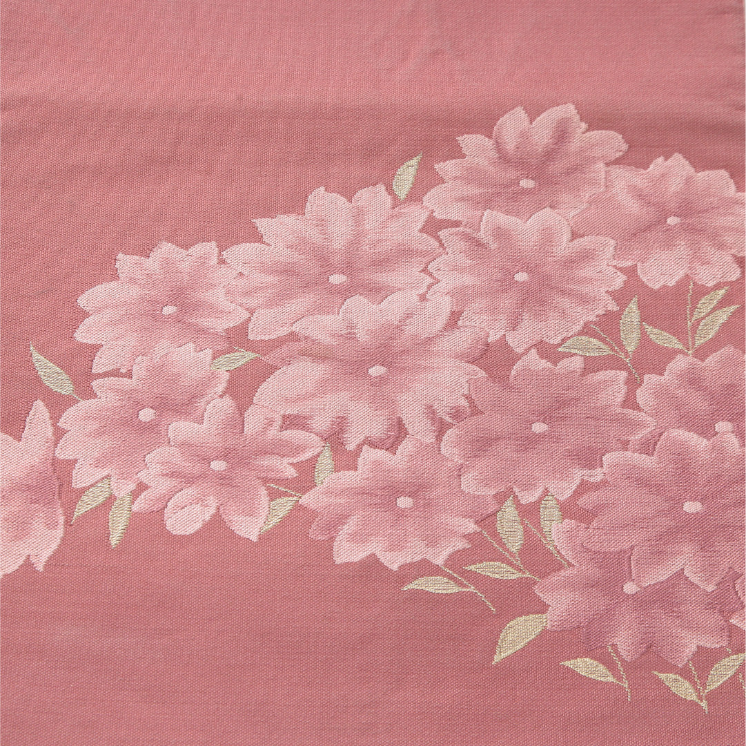 八寸名古屋帯 帯丈357cm カジュアル 松葉仕立て ポイント柄 Cランク 正絹 花柄 ピンク系 1224-04169