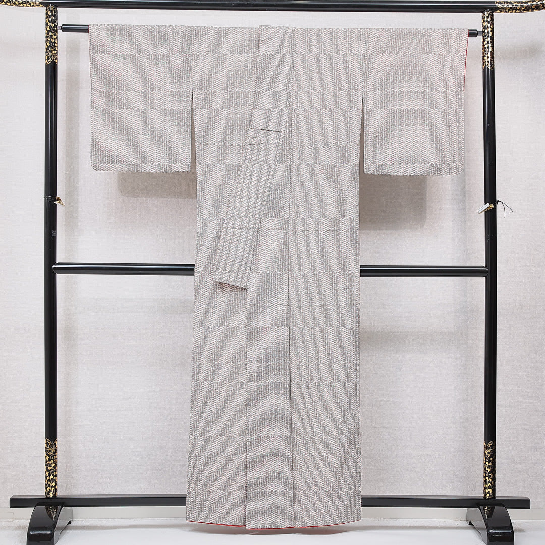小紋 袷 身丈159cm 裄丈64cm 正絹 Aランク インフォーマル 広衿 Mサイズ 花柄 グレー系 RP 1221-15693