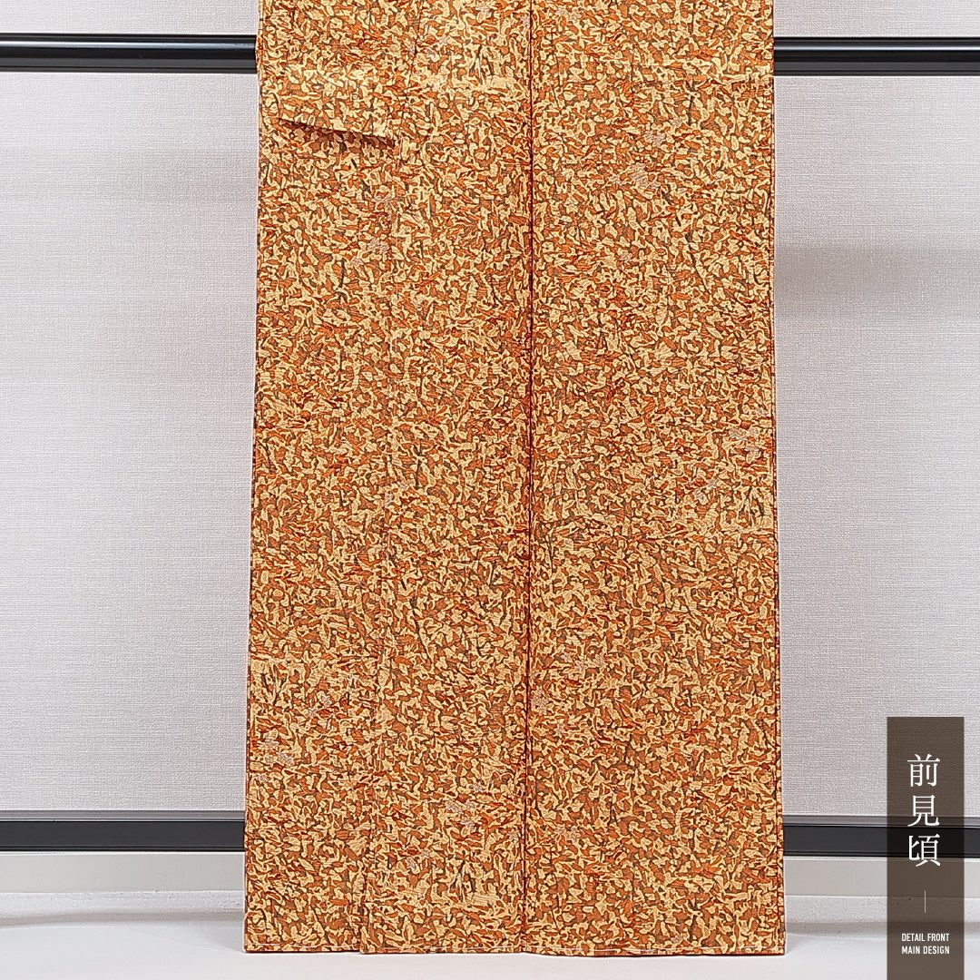 洗える着物 小紋 袷 身丈164cm 裄丈62cm ポリエステル Sランク インフォーマル 広衿 Lサイズ 創作柄 茶系 RP 1221-15821