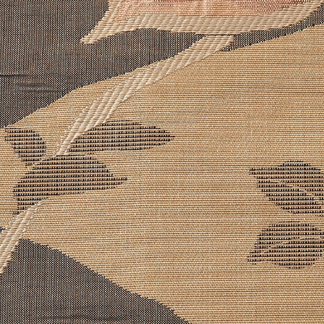 九寸名古屋帯 帯丈361cm カジュアル 名古屋仕立て ポイント柄 Dランク 正絹 ふくれ織 植物柄 ベージュ系 1224-03918