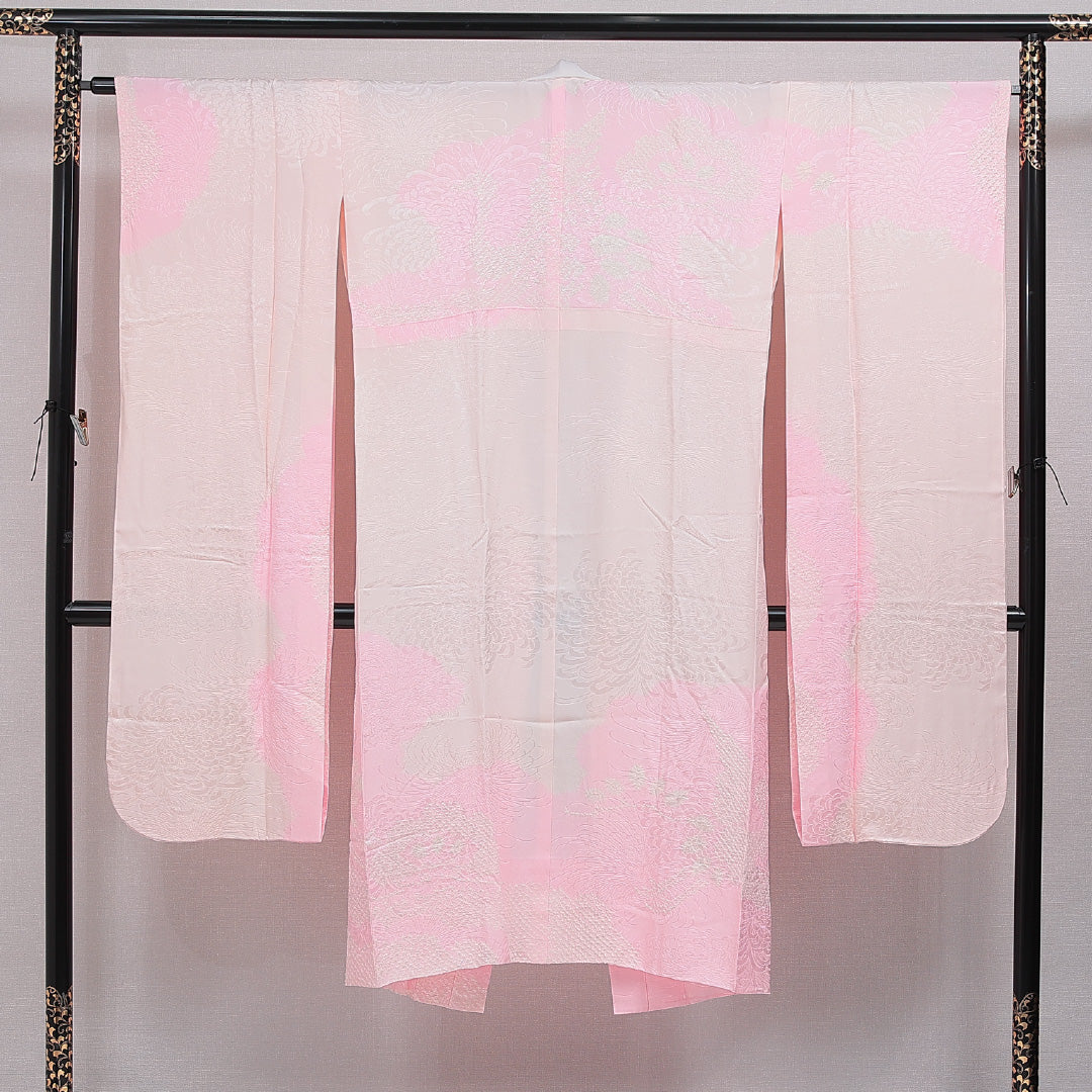振袖用 長襦袢 無双袖 身丈133cm 裄丈64cm 正絹 Sランク XLサイズ 菊 ピンク系 RP 1240-16488