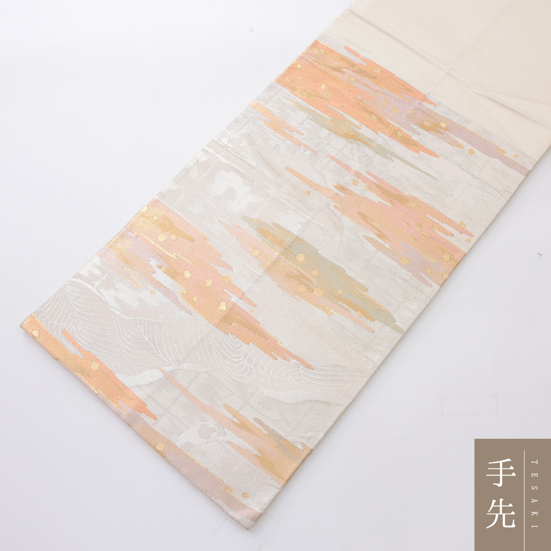 袋帯 帯丈432cm 正絹 六通 帯芯なし セミフォーマル 霞 光琳波 クリーム系 1243-02180