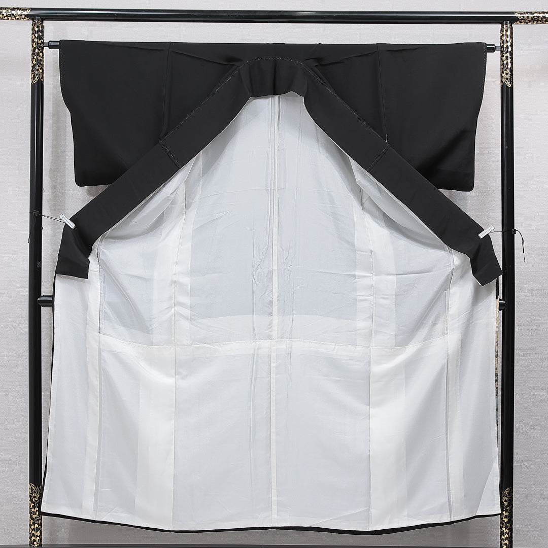 黒留袖 袷 身丈154cm 裄丈63cm 五つ紋 三つ割り桔梗 フォーマル Sランク Sサイズ 正絹 比翼仕立て 広衿 清水寺 京洛百景 松 落款 1211-F0750