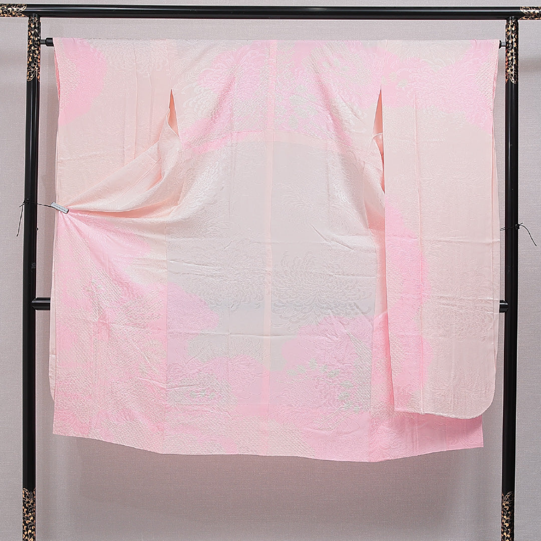 振袖用 長襦袢 無双袖 身丈133cm 裄丈64cm 正絹 Sランク XLサイズ 菊 ピンク系 RP 1240-16488