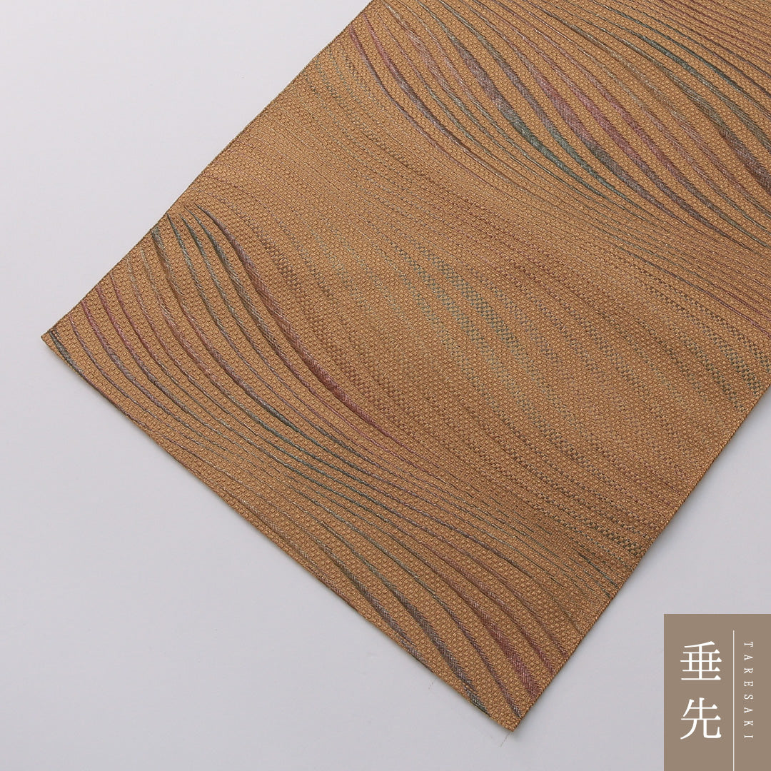 八寸名古屋帯 帯丈347cm カジュアル 名古屋仕立て 全通 Sランク 正絹 創作柄 茶系 黄系 1224-03296