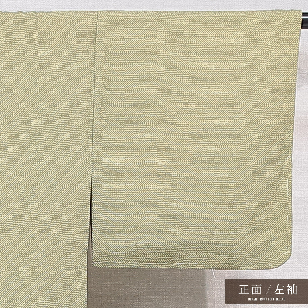 小紋 袷 身丈147cm 裄丈58cm 正絹 Sランク インフォーマル 広衿 XSサイズ 抽象柄 緑系 RP 1221-15579