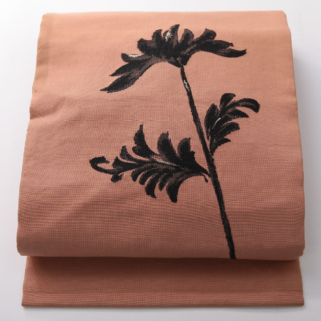 九寸名古屋帯 帯丈340cm カジュアル 名古屋仕立て ポイント柄 Aランク 正絹 綴れ織 花柄 朱系 1224-03816