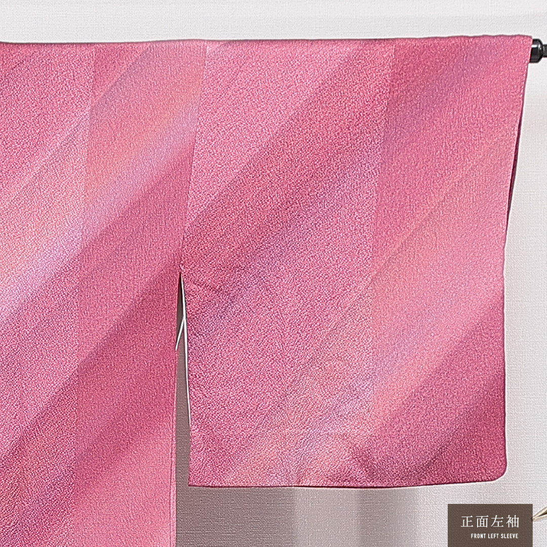 道行コート 袷 身丈82cm 裄丈65cm 正絹 Aランク Mサイズ フォーマル ポケットあり 縞 ピンク系 1263-15125