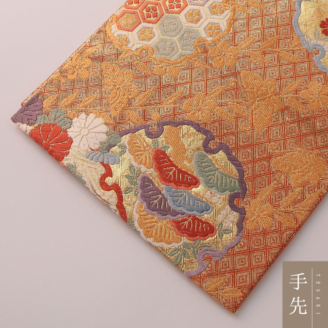 袋帯 帯丈428cm フォーマル 六通 Sランク 正絹 鳥 雪輪 金系 1223-01881