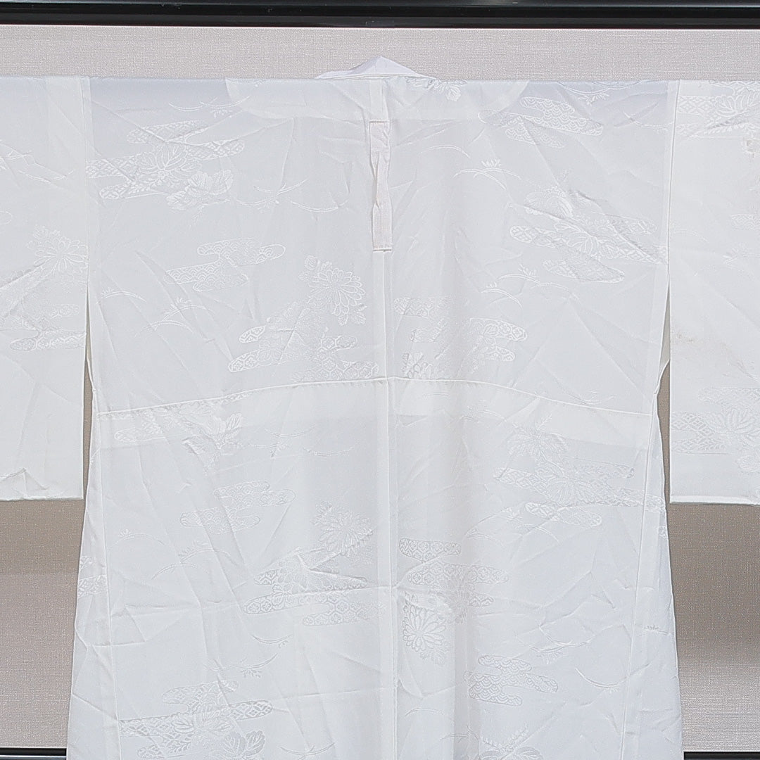 洗える着物 長襦袢 無双袖 身丈125cm 裄丈66cm ポリエステル Cランク Mサイズ 居敷当て 吉祥文様 白系 LP 1239-16522