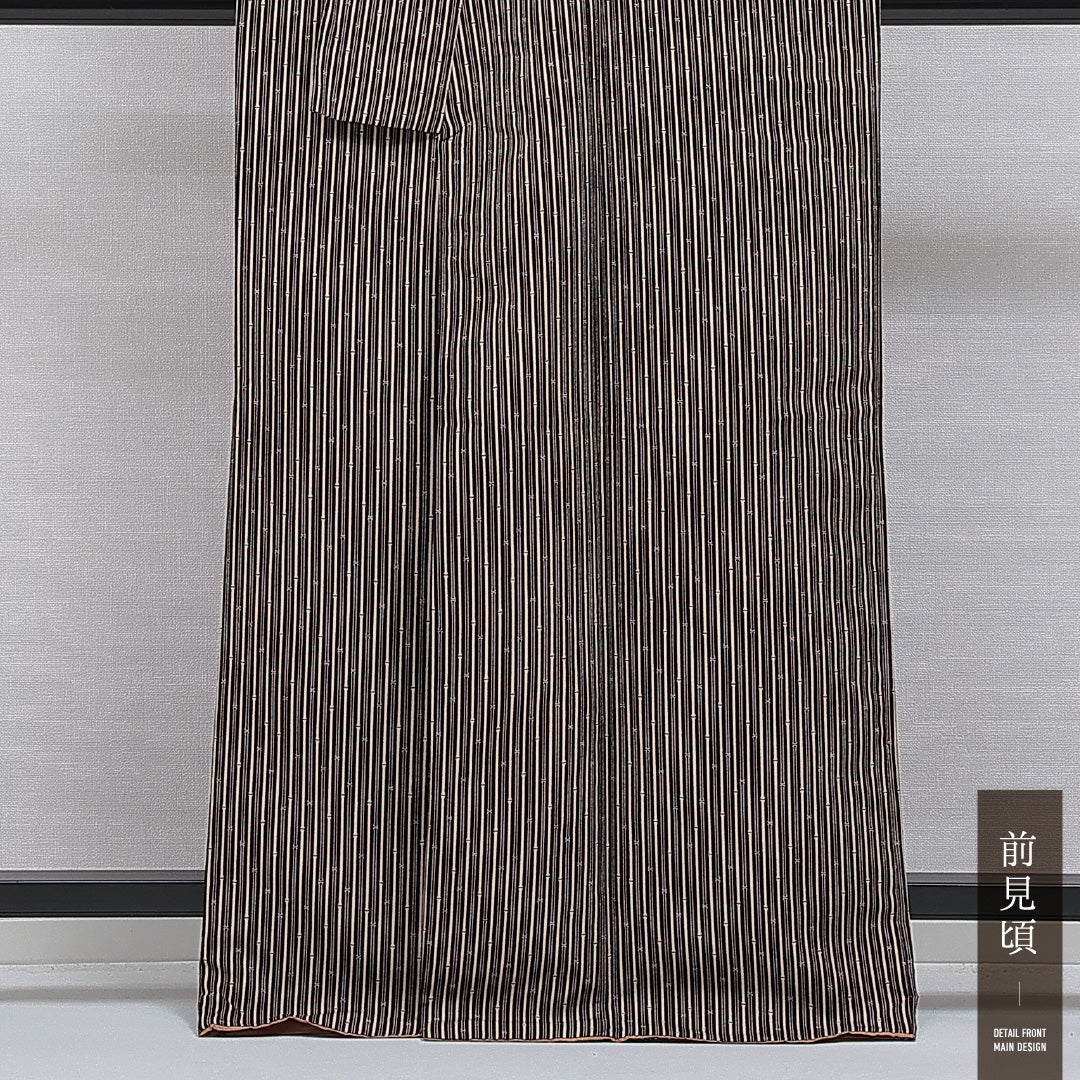洗える着物 小紋 袷 身丈166cm 裄丈66cm ポリエステル Sランク インフォーマル 広衿 XLサイズ 竹 茶系 RP 1221-16092