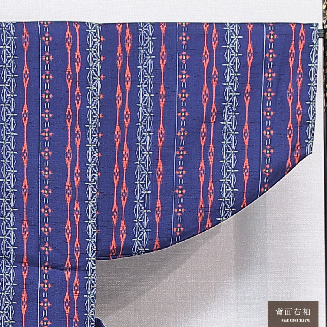 ウールの道中着(紬) 洗える着物 単衣 身丈75cm 裄丈65cm ウール Sランク Mサイズ カジュアル 創作柄 青系 1264-16815