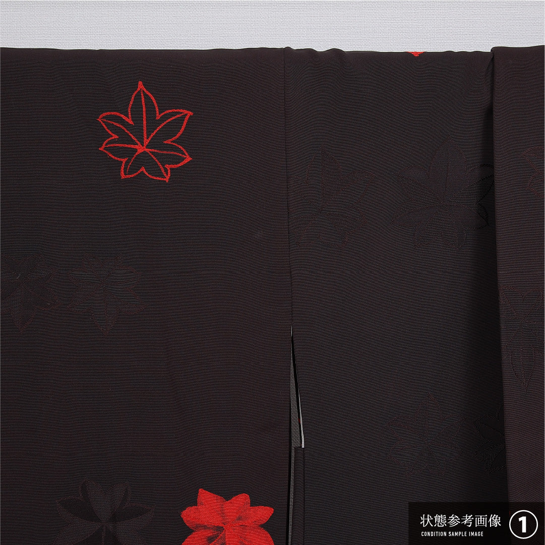 羽織 袷 身丈82cm 裄丈66cm 正絹 Bランク Mサイズ カジュアル 紐あり 紅葉 茶系 1217-16159