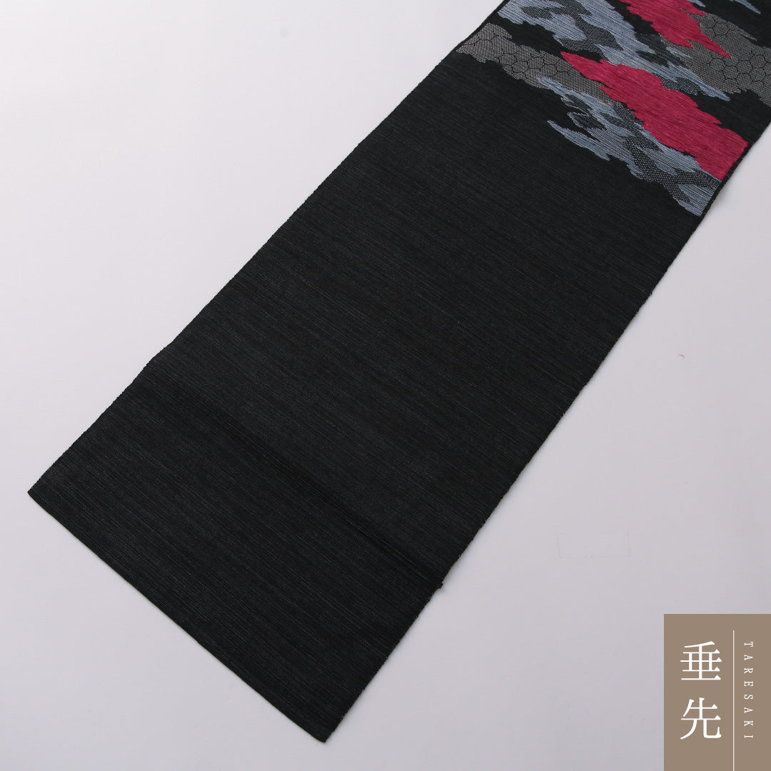 八寸名古屋帯(紬) 帯丈338cm カジュアル 名古屋仕立て ポイント柄 Bランク 正絹 創作柄 紺系 1224-03197