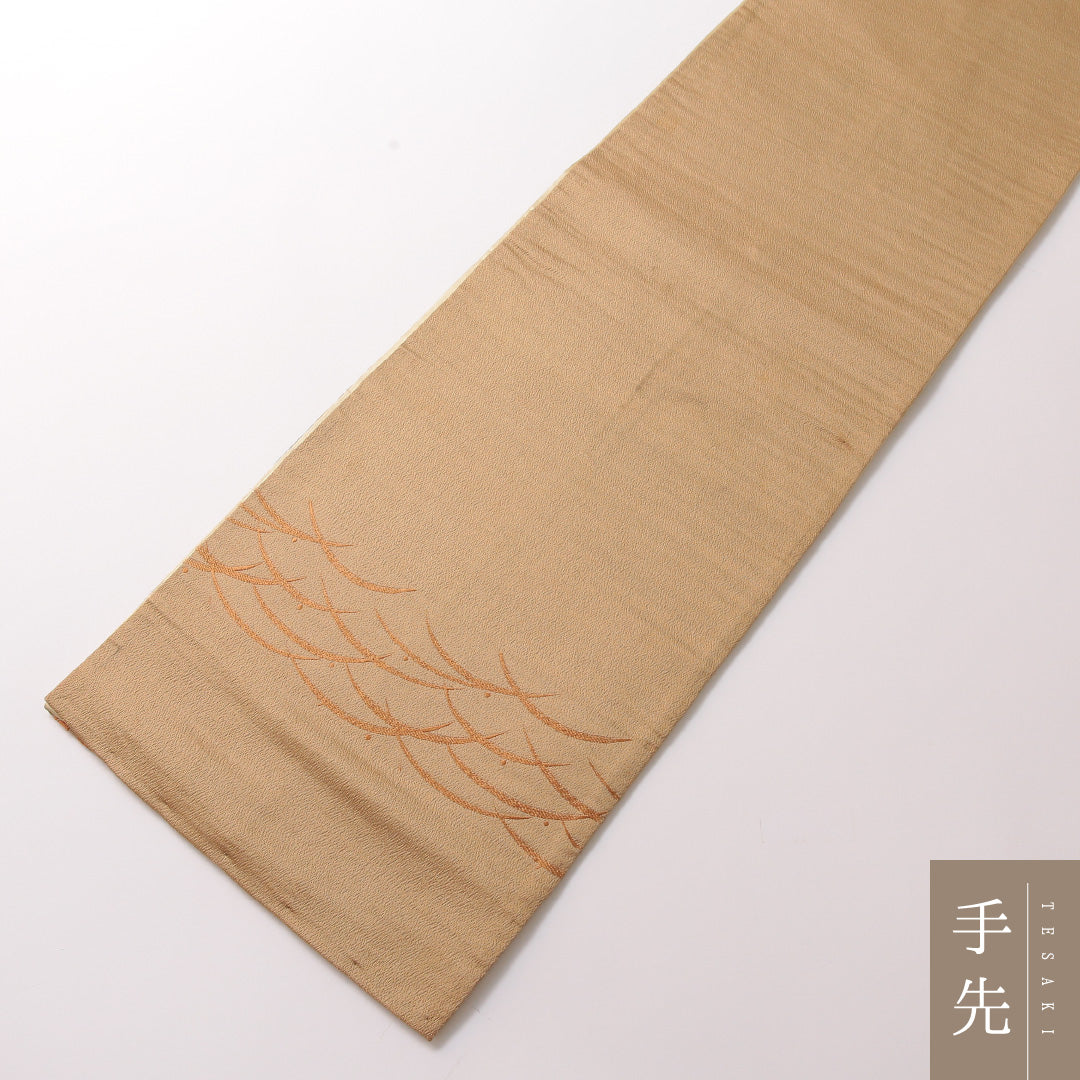 袋帯 帯丈400cm 正絹 六通 セミフォーマル 花菱亀甲 芝草 茶系 黄系 1243-01868