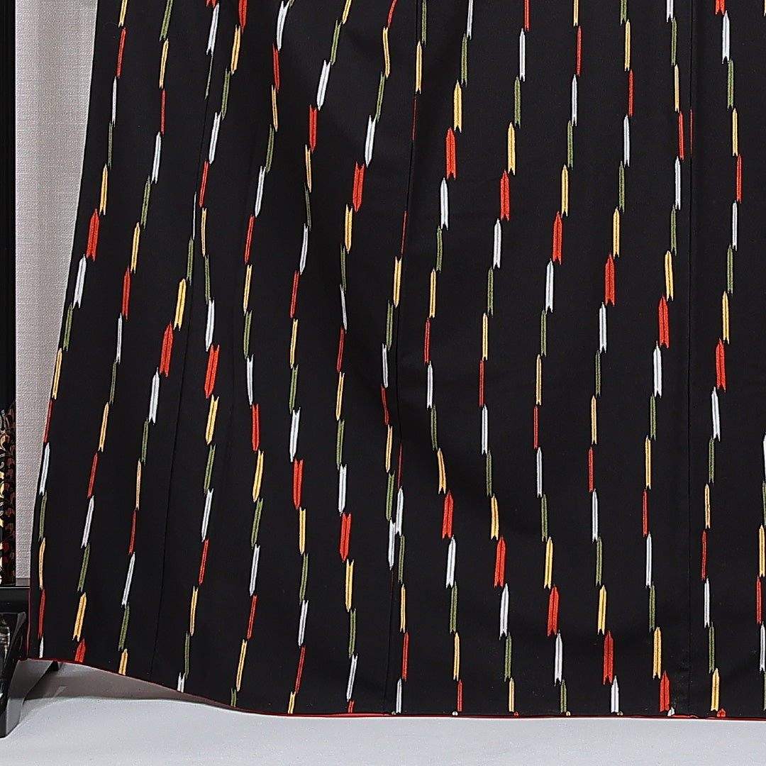 小紋 袷 身丈168cm 裄丈65cm 正絹 Sランク XLサイズ 広衿 インフォーマル 縞 黒系 多色系 1215-15485