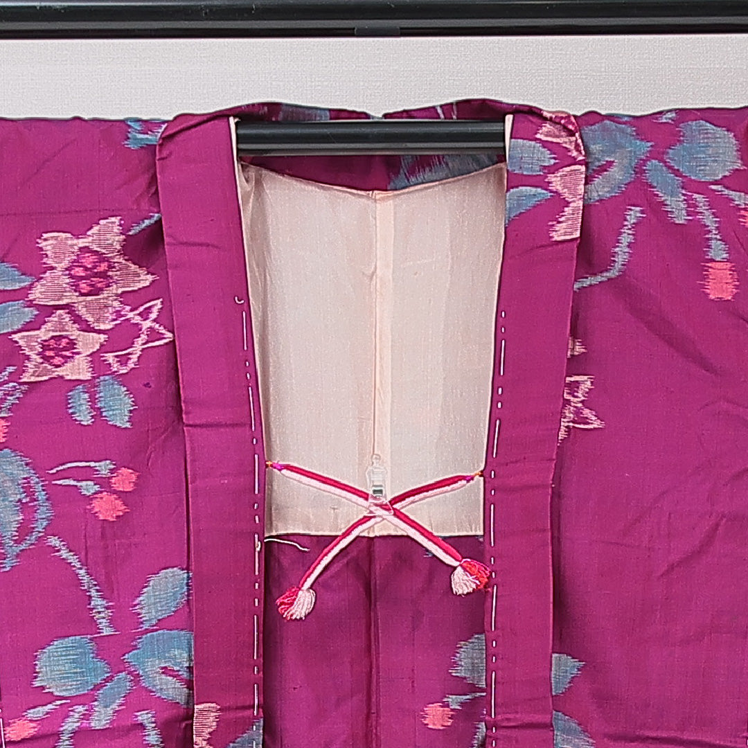 アンティーク 羽織 単衣 身丈82cm 裄丈64cm 正絹 Bランク バチ衿 Mサイズ 紐あり 竜胆 レトロ ポップ 紫系 RP 1232-15175