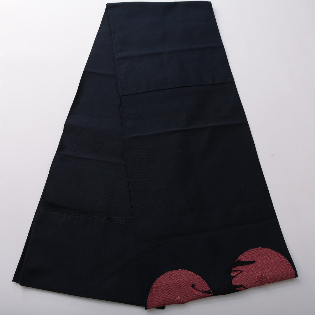 八寸名古屋帯 帯丈356cm カジュアル 松葉仕立て ポイント柄 帯芯なし Aランク 正絹 創作柄 紺系 1224-03509