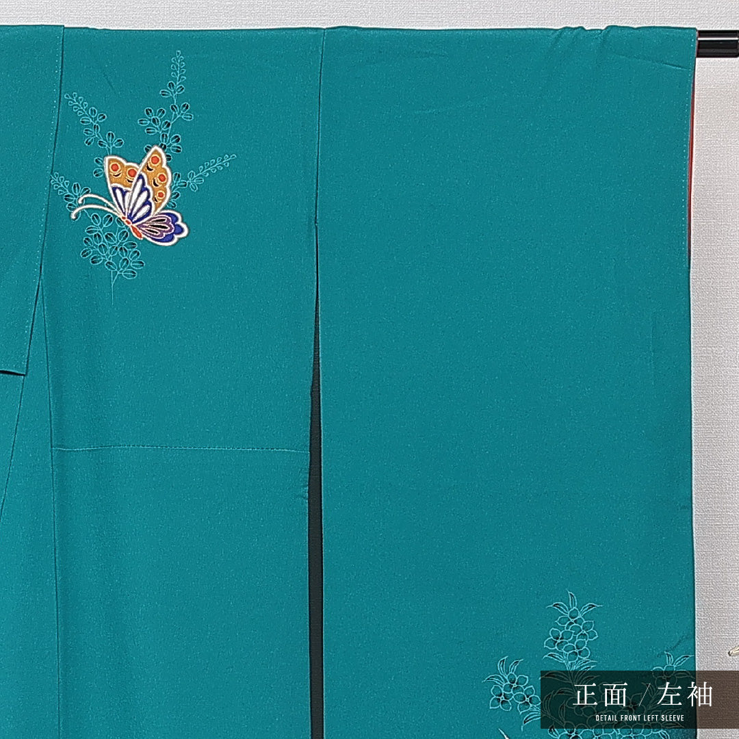 振袖 袷 身丈169cm 裄丈65cm フォーマル Aランク XLサイズ ポリエステル 洗える着物 広衿 蝶 菊 1213-F0717