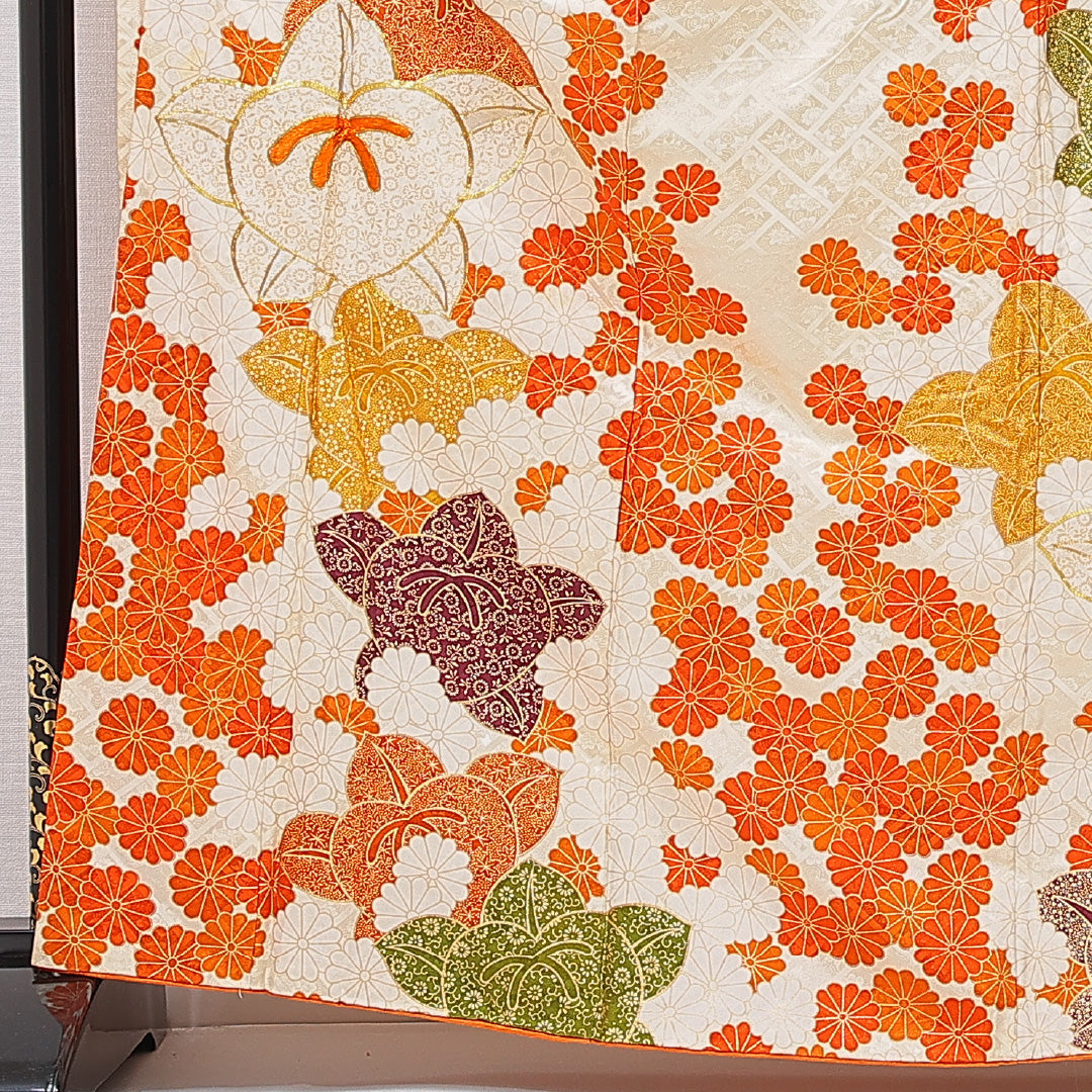 振袖 袷 身丈163cm 裄丈62cm フォーマル Cランク Lサイズ 正絹 広衿 橘 金駒刺繍 1213-F0687