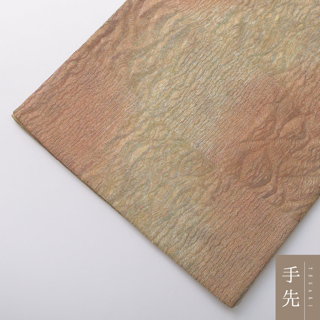 袋帯 帯丈436cm フォーマル 全通 Sランク 正絹 ふくれ織 無地 金系 1223-02071