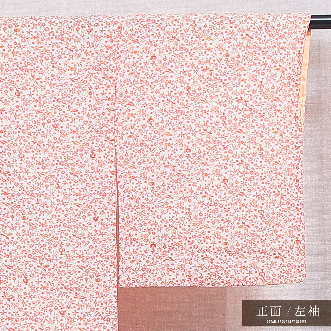洗える着物 小紋 袷 身丈158cm 裄丈65cm ポリエステル Sランク インフォーマル 広衿 Mサイズ 蝶 花柄 白系 RP 1221-16373