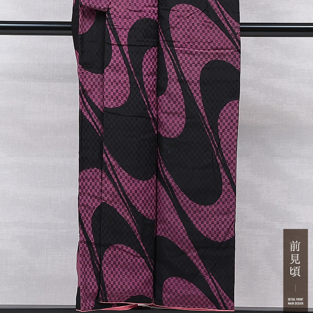 アンティーク 紬 袷 身丈150cm 裄丈62cm 正絹 Cランク バチ衿 Sサイズ 創作柄 紫系 M4 1223-15531