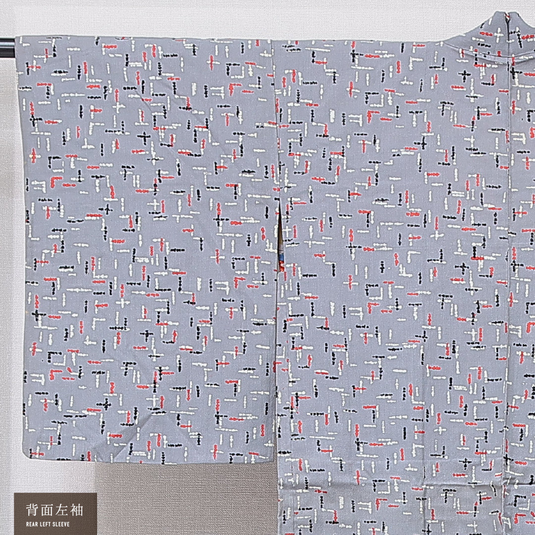 アンティーク 羽織 袷 身丈90cm 裄丈61cm 正絹 Bランク Sサイズ 染め紬 紐あり 創作柄 グレー系 RP 1232-16780
