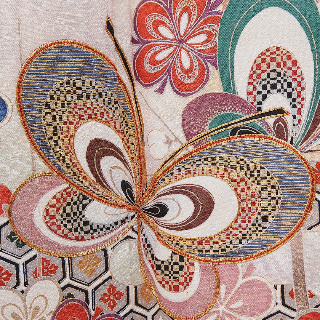 振袖 袷 身丈165cm 裄丈66cm フォーマル Sランク XLサイズ 正絹 広衿 蝶 亀甲 菊 1213-F0730