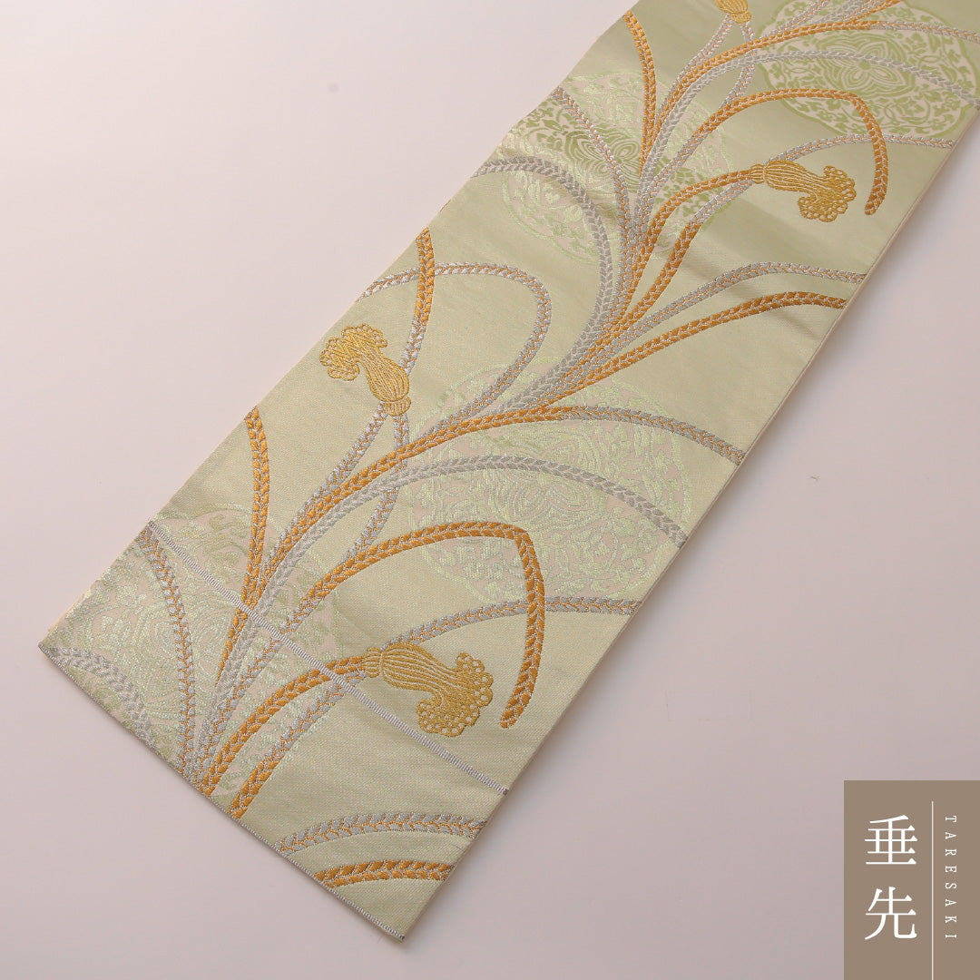 袋帯 帯丈424cm フォーマル 六通 Aランク 正絹 組紐 緑系 1223-01900